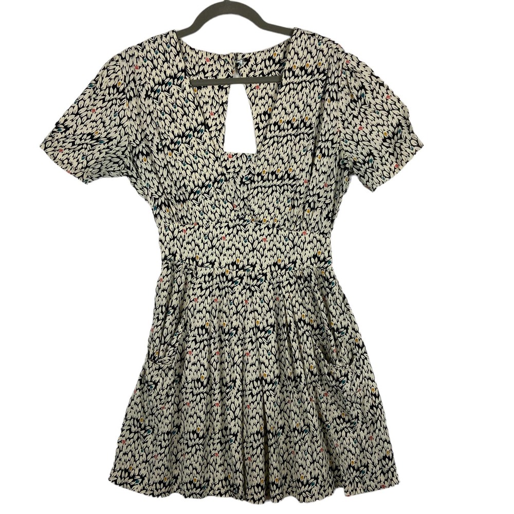 Urban Outfitters Cooperative Retro Print Floral Mini Leaf 40s Style Dress S - Picture 1 of 8